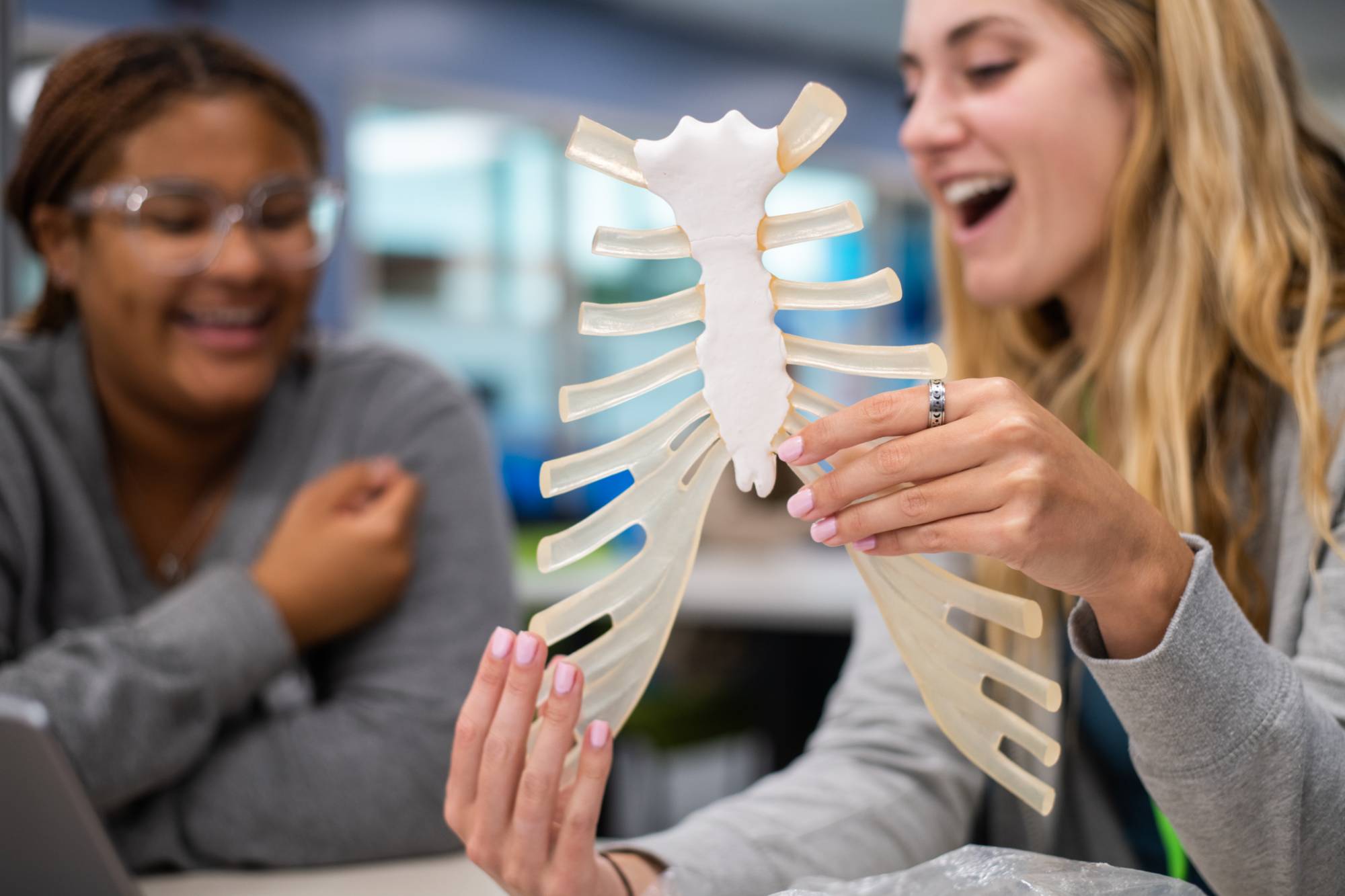 Madison Eye, right, tutors Makaela Harris, left, on anatomy and physiology in the new Tutoring and Reading Center in Henry Hall September 27.